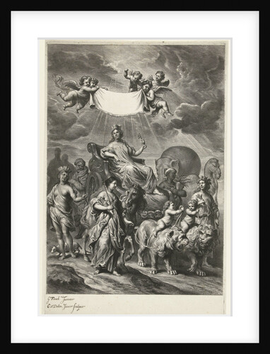 Female personification of Geography on chariot and continents America, Africa, Asia and Europe by Cornelis van Dalen II