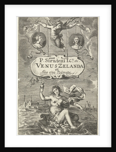 Venus on a shell with burning heart and arrow, floating off the coast of Zeeland by Cornelis Boey