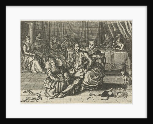 Interior in which two women of easy virtue undress a man by Christiaan Le Blon