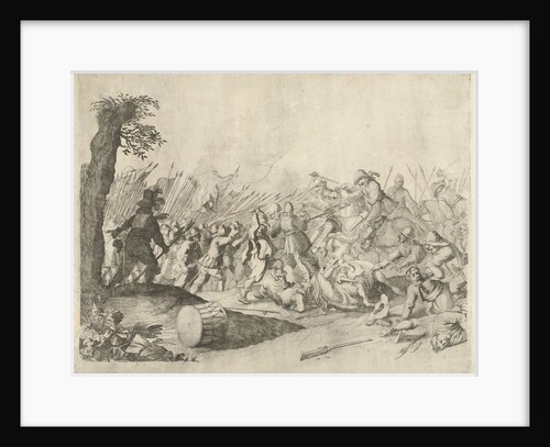 Fight between horsemen and infantry by Willem Basse