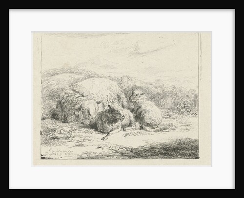 Lying sheep with two lambs by William Young Ottley