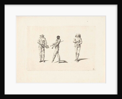 Harlequin and two jesters making music by Pieter Schenk I