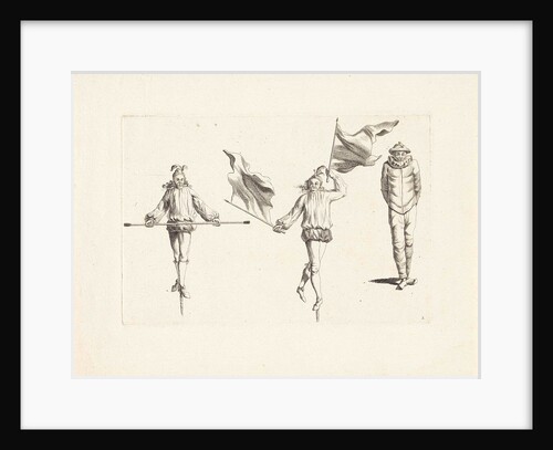 Two tightrope walkers with attributes and a clown by Pieter Schenk II