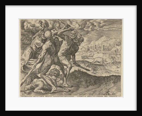 Hercules kills Geryon and his dog by Julius Goltzius