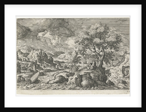 A hermit who in the company of a bird lives on a small island, has a vision by Hans Bol