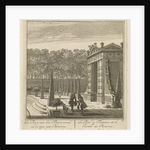 Gate in the garden of Castle Heemstede, gazebo overlooking the lake, the port and Castle Heemstede by Isaac de Moucheron