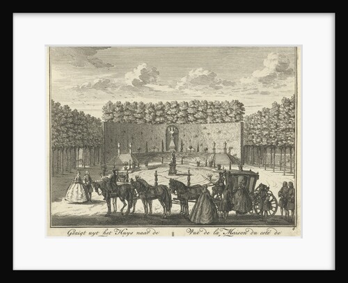 View of the terrace in the French garden of House ter Meer in Maarssen, in the foreground stands a carriage drawn by six horses by Hendrik de Leth
