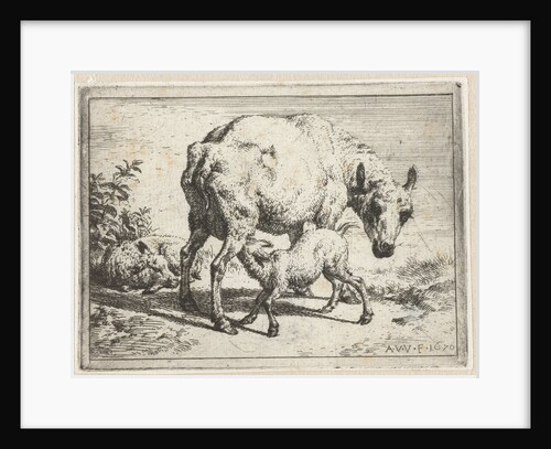 Ewe with two lambs by Adriaen van de Velde