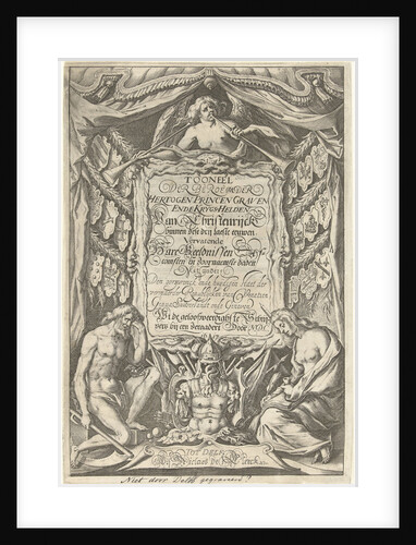 Cartouche with title and the allegorical figures Father Time and History by Nicolaes de Clerck