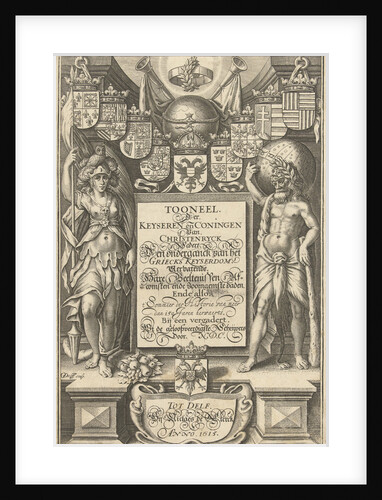Cartouche with title, flanked by Hercules with celestial globe and Minerva by Willem Jacobsz. Delff