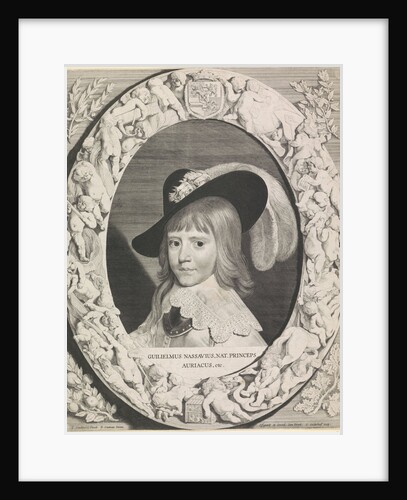 Portrait of Willem II in an ornate oval frame with putti by Jonas Suyderhoef