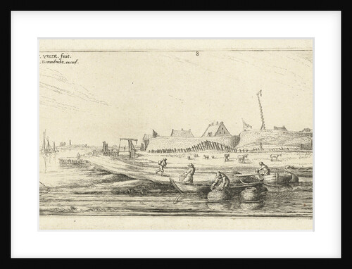 Rowing boats with fishermen before a fort on the Scheldt by Esaias van de Velde