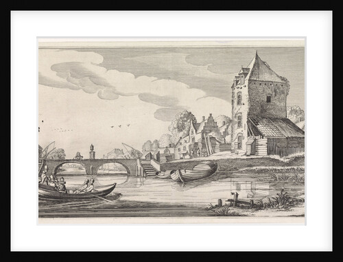 Village on a river by Jan van de Velde II