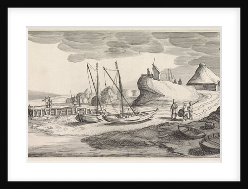 Boats on a river bank by Jan van de Velde II