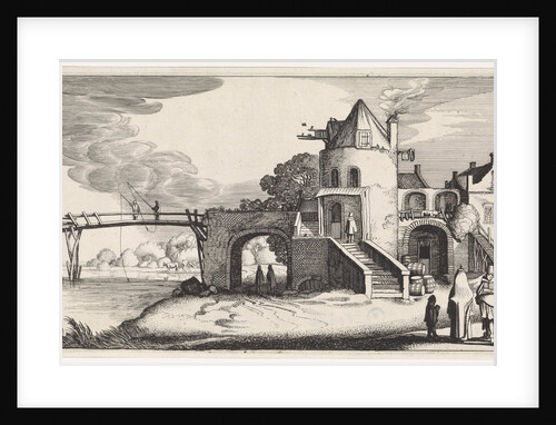 Tollhouse with wooden bridge over the river by Jan van de Velde II