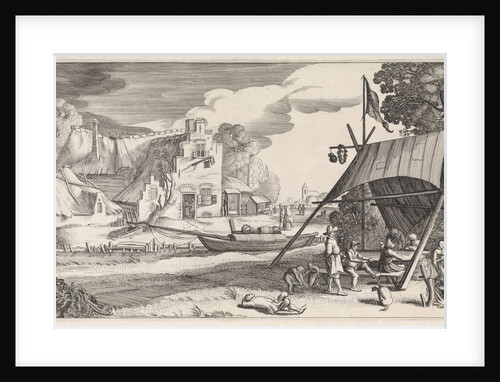 Figures under a tent at a tavern by Jan van de Velde II