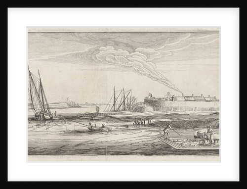 Ferry at a settlement near a river by Jan van de Velde II