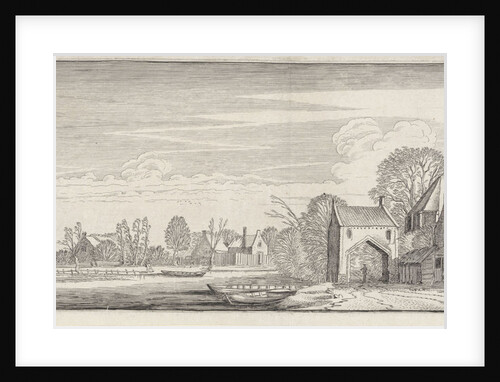 Figures in a village by a lake by Jan van de Velde II