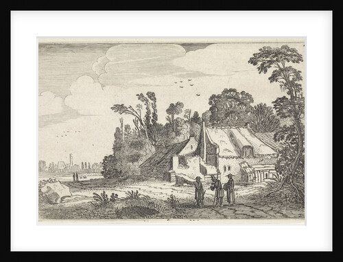 Figures on a country road near a farm by Jan van de Velde II
