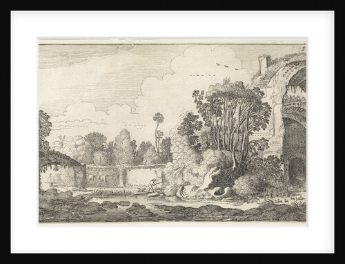 Man with a dog in a ruin by Jan van de Velde II