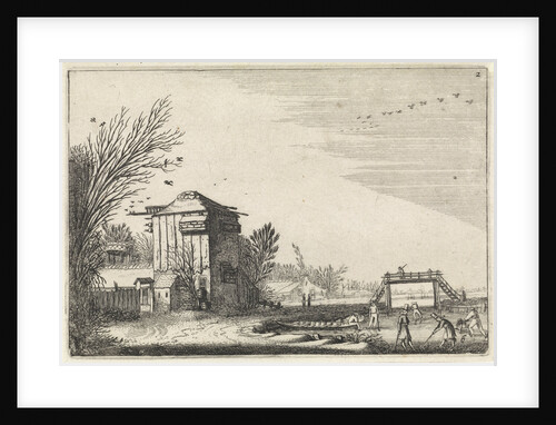 Kolf Players and skaters on the ice near a tower, which is used as a dovecote by Jan van de Velde II