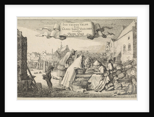 Figures at a vegetable stall at a market by Jan van de Velde II