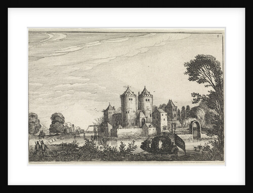 Figures in a canoe in a castle by Jan van de Velde II