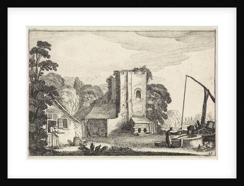 Figures near a well and a farm, near a ruin by Jan van de Velde II