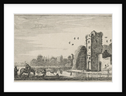 Figures on a ferry near a ruin by Jan van de Velde II