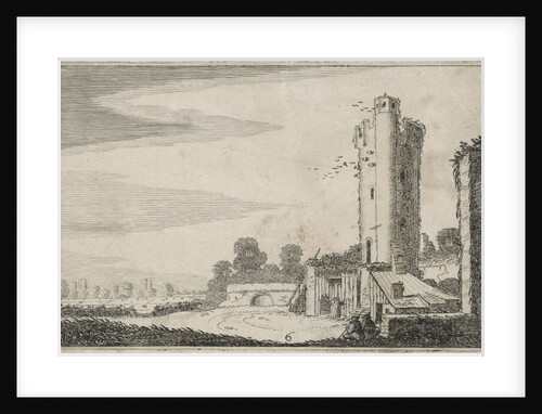 Two figures near a ruined tower by Jan van de Velde II