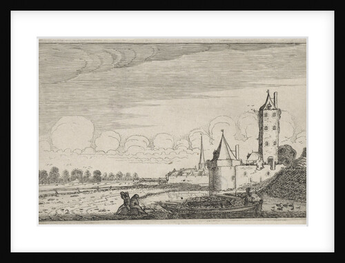 Figures on a boat in a castle by Jan van de Velde II