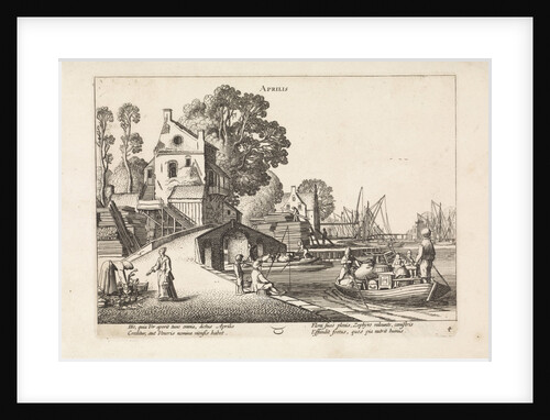 Village view with activity on the water: April by Jan van de Velde II
