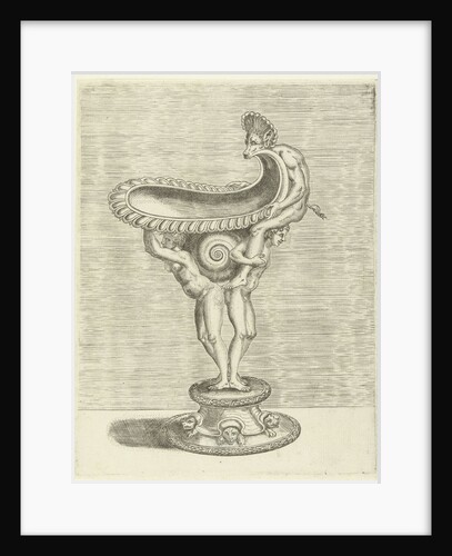 The bowl rests on a cochlea that is sandwiched between the backs of a man and a woman by Balthazar van den Bos