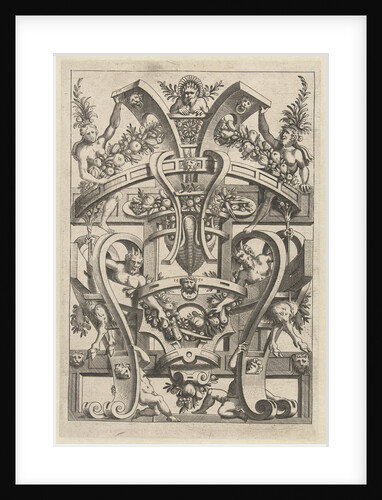 Print featuring a fruit garland by Cornelis Bos