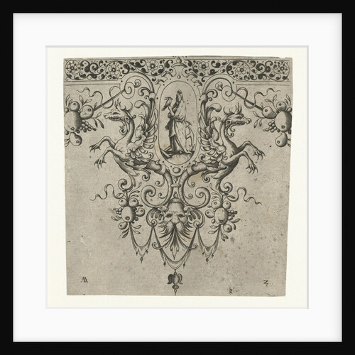 Ornament featuring a winged creature and a woman holding a bird, Germany by Anonymous