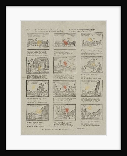 Vehicles, hunters and fishermen, under each picture a four-line verse by Jan Hendriksen