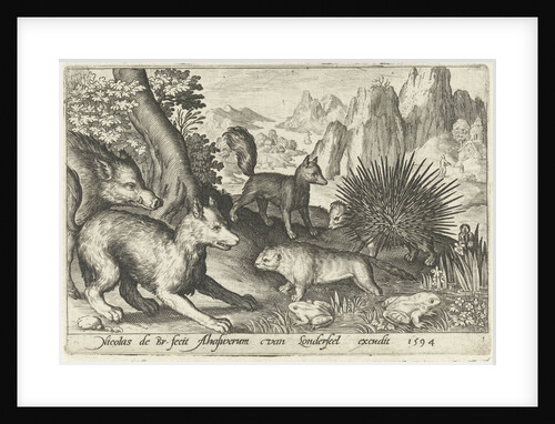 Wild boar, fox, beaver, porcupine in Frogs by Nicolaes de Bruyn