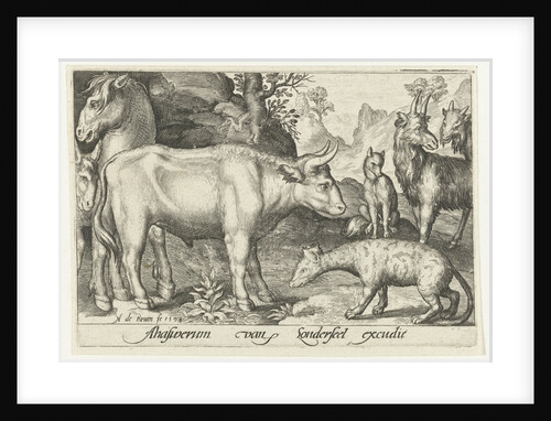 Taurus and other livestock and hyenas by Nicolaes de Bruyn