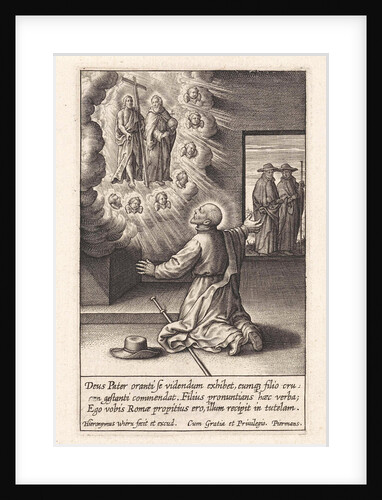 Ignatius Loyola has a Vision of the crucified Christ in God Father by Hieronymus Wierix