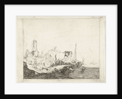 Beach Scene with man and dog in water by Joannes Bemme