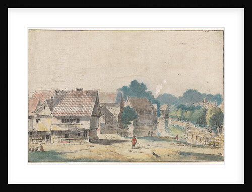 Village with houses with timber by Josua de Grave