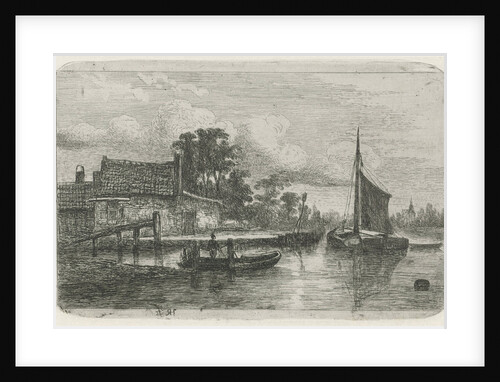 Sailing ship on the waterfront by Hermanus Jan Hendrik van Rijkelijkhuysen