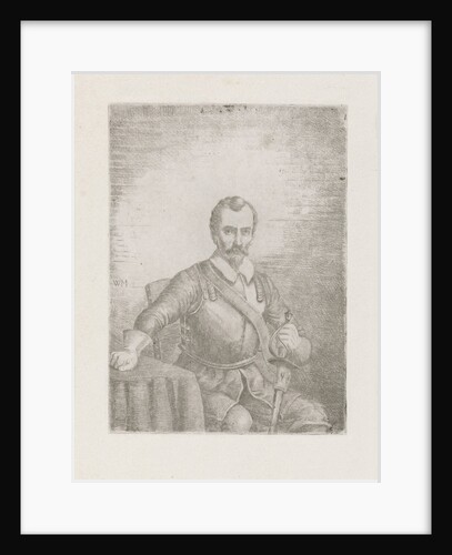 Seated man in armor with sword by Christiaan Wilhelmus Moorrees