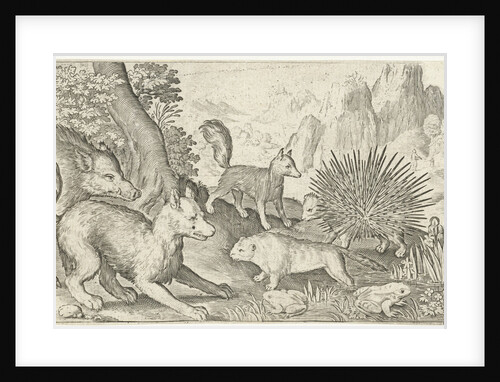 Wild boar, fox, beaver, porcupine and frogs by Nicolaes de Bruyn