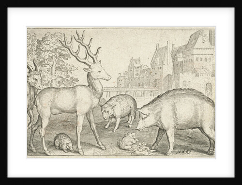 Hart, hedgehog, sheep, pig and frog by Nicolaes de Bruyn