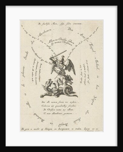 Archangel Michael slaying the dragon, around different inscriptions by Jacobus van Nieuweveen