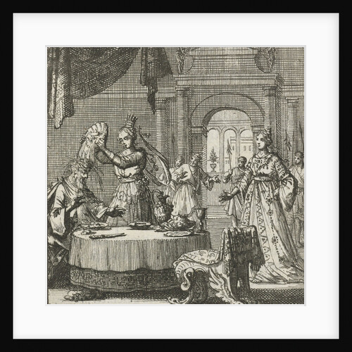 Queen turns a plate of food over above the head of her husband by Aart Wolsgrein