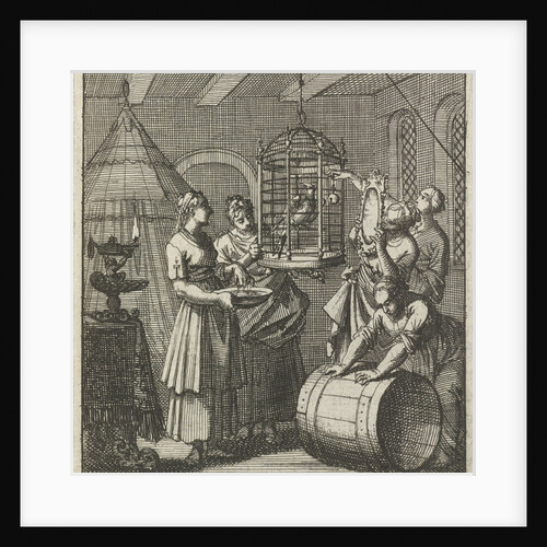 Five handmaidens see a magpie in a cage by Aart Wolsgrein Jan Luyken