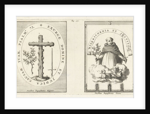 Medallion with cross of knotty wood, St. Dominic with sword and olive branch in hand by Henricus Wetstein