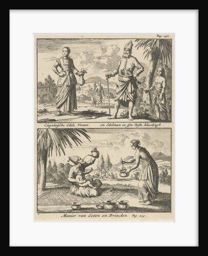 Sinhalese nobleman and noblewoman, way of eating and drinking of the Sinhalese by Willem Broedelet